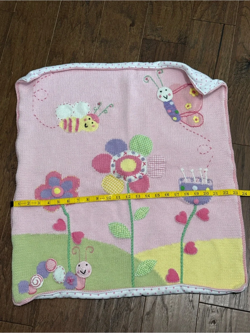 ArtWalk Knits For Kids Pink Cotton Garden Butterfly Bee Knit Baby Blanket 24x24